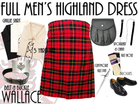Wallace Tartan 8 Piece Highland Kilt Outfit Package - 5 Yard Kilts -  - Best In Scotland - 1