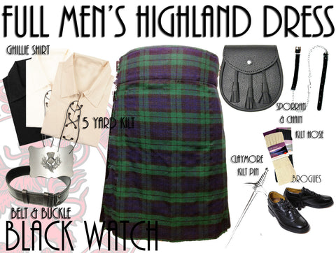 Black Watch Tartan 8 Piece Highland Kilt Outfit Package - 5 Yard Kilts -  - Best In Scotland - 1